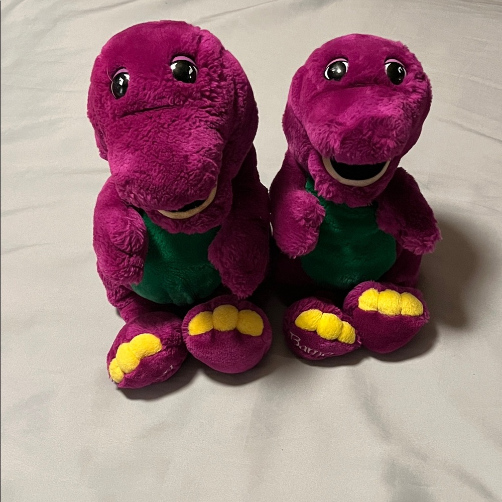 2 Plush Barney Purple Dinosaur Toy Stuffed Animal Huggable Lovable (set of 2)